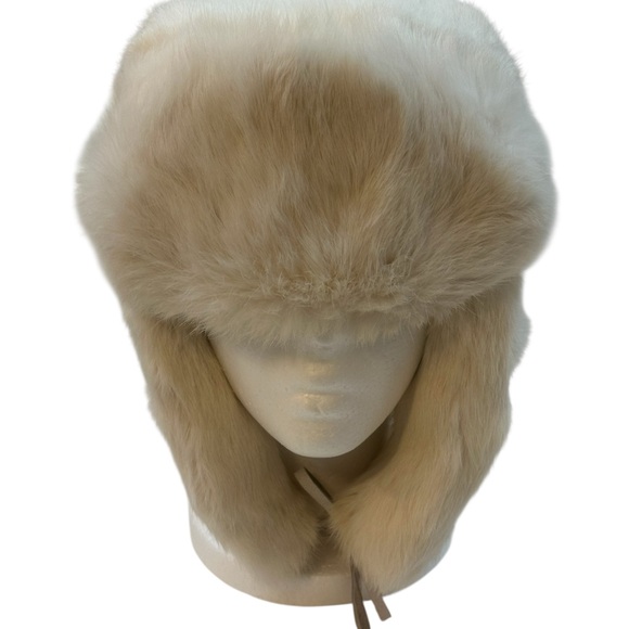 Vintage 80s Snow White Real Rabbit Fur Trooper Hat - Quilted Lining Size Large - Picture 3 of 9